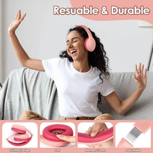 Headset Siindoo JH-919: Auscultadores Bluetooth Sem Fios em Rosa e Azul, Estéreo Dobráveis com Super Bass, Cancelamento de Ruído e Microfone para Laptop e TV"