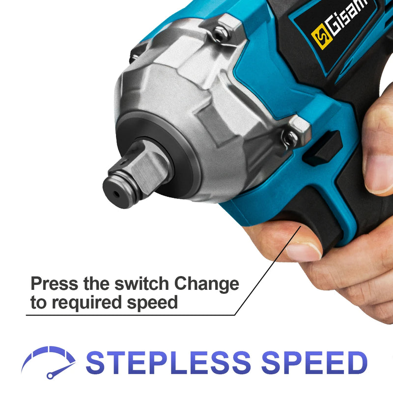 Chave de Impacto Elétrica Brushless 1200N.m Gisam – 1/2” Sem Fio, Compatível com Bateria Makita 18V, Ferramentas de Poder e Parafusadeira