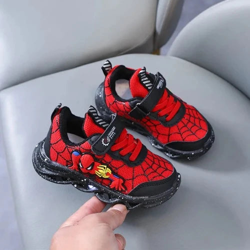 Disney LED Casual Sneakers Red Black For Spring Boys Spiderman Mesh Outdoor Shoes Children Lighted Non-slip Shoes Size 21-30