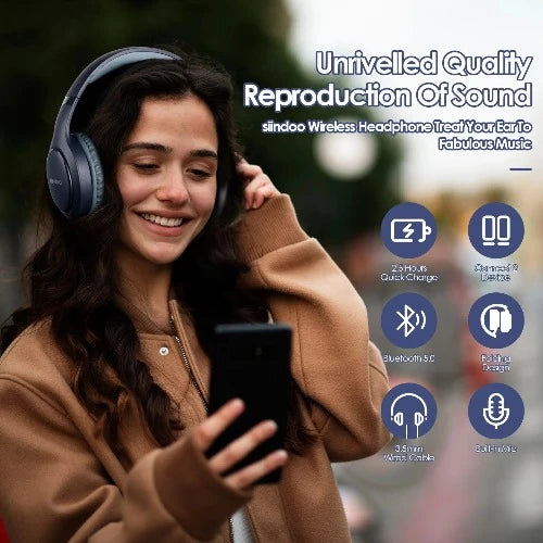 Headset Siindoo JH-919: Auscultadores Bluetooth Sem Fios em Rosa e Azul, Estéreo Dobráveis com Super Bass, Cancelamento de Ruído e Microfone para Laptop e TV"