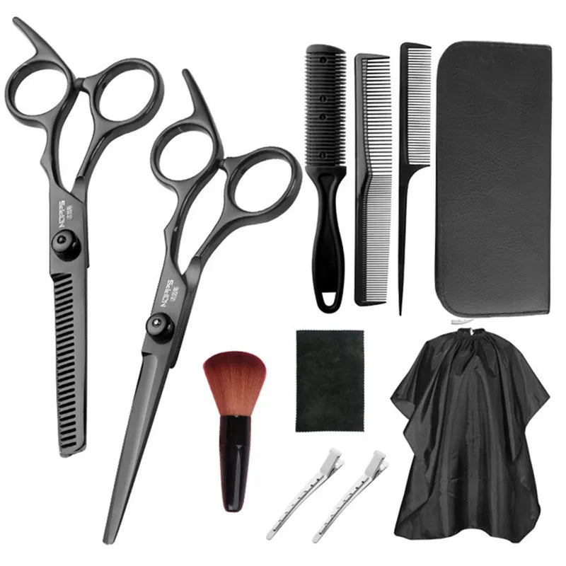 Profissional cabeleireiro tesoura kit, aço inoxidável barbeiro tesoura, cauda pente, cabelo manto, corte pente, styling ferramenta