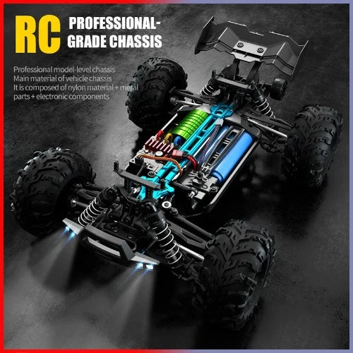 Carro de controle remoto de alta velocidade com farol LED carro RC off road 4WD sem escova caminhão monstro 1/16, brinquedos para meninos, 4x4, 70 km/h