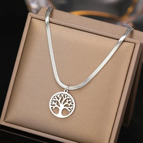Colares de aço inoxidável cobra espinha de peixe lâmina corrente tendência gótico vintage fortune tree pingentes colar para jóias femininas