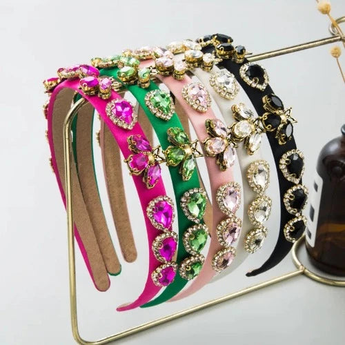 Hairband de Luxo Vintage com Strass Colorido em Formato de Abelha e Coração: Adoráveis Acessórios de Cabelo Femininos
