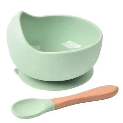 Conjunto de 2 Peças de Tigelas de Alimentação em Silicone para Bebês: Tigela com Sucção e Colher, À Prova D'Água, Ideal para Crianças - Utensílios de Cozinha e Acessórios para Bebês