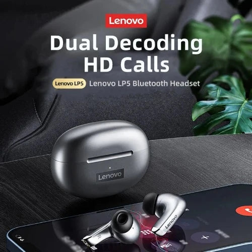 Lenovo-LP5 Fones De Ouvido Sem Fio Bluetooth, Fones De Música HiFi, Fones De Ouvido Esportivos, Fone De Ouvido À Prova D 'Água com Microfone, Novo, Original