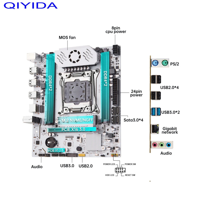 Placa-Mãe QIYIDA X99 LGA 2011-3 com Slot M.2, Suporte DDR4, Chip C612, SATA 3.0, USB 3.0 e PCIe 16X