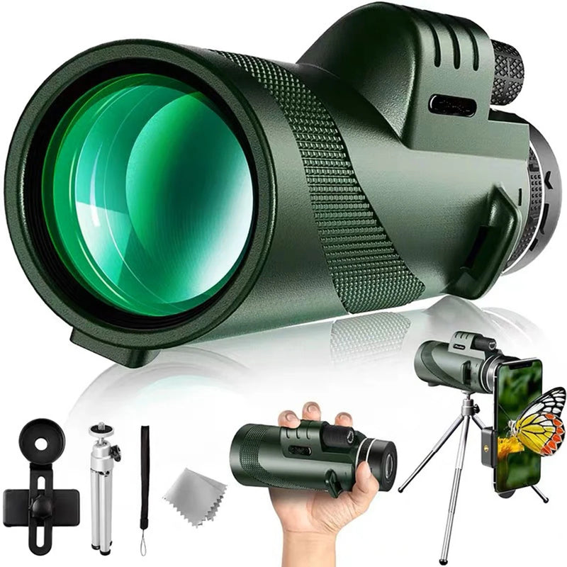 80*100 HD Com suporte para smartphone e tripé Binóculos poderosos Monocular portátil de longo alcance ou Camping Turismo ao ar livre