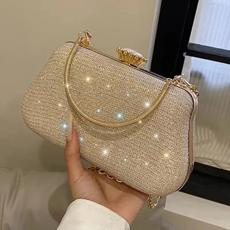 Bolsa de noite luxuosa para mulheres, alto design, banquete de festa, saco de glitter para senhoras, embreagem do casamento, bolsa de ombro, bolsa de corrente, marca