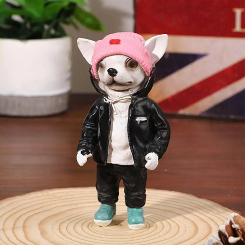 Boneca Artesanal de Resina - Filhote de Cachorro em Pé: Figura de Brinquedo de Chihuahua SharPei, Decoração de Casa com Acessórios Elegantes