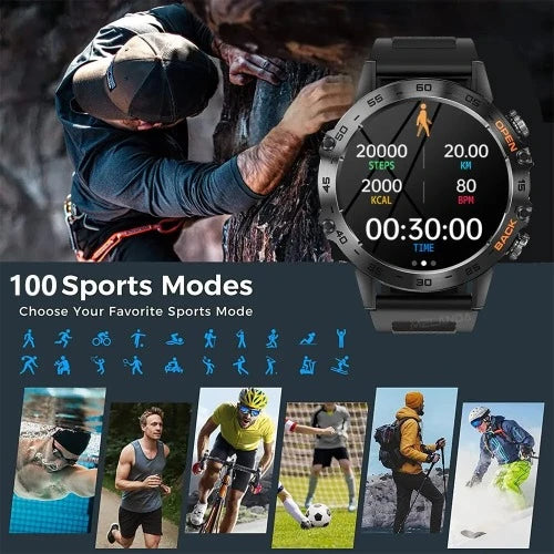 Relógio Inteligente em Aço para Homens MELANDA, Chamada Bluetooth, Rastreador de Fitness Esportivo, Smartwatch IP67 à Prova D 'Água para Android IOS, K52, 1.39