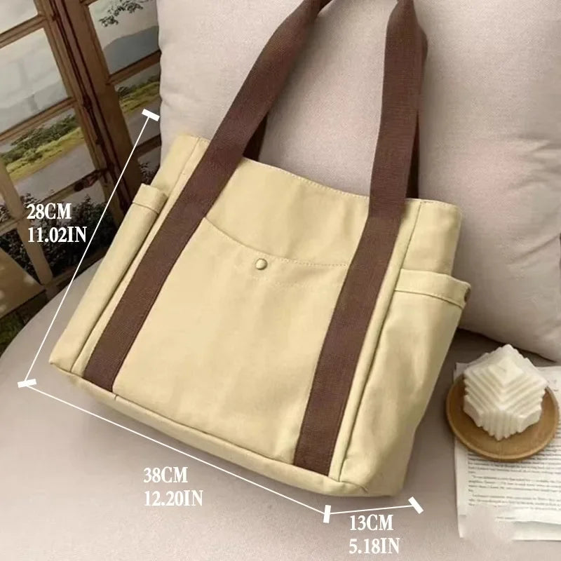 Bolsa de ombro de lona para mulheres, bolsa elegante e conveniente, sacola de grande capacidade, bolsas e bolsas