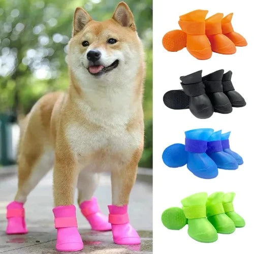 Bota de borracha para pequeno médio grande cães gatos ao ar livre sapato botas de tornozelo do cão acessórios para animais de estimação 4 pçs pet impermeável rainshoe antiderrapante