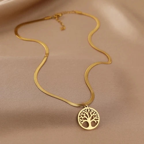 Colares de aço inoxidável cobra espinha de peixe lâmina corrente tendência gótico vintage fortune tree pingentes colar para jóias femininas