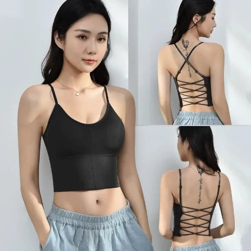 Cross Strap Beauty Underwear para mulheres, colete feminino, tops sexy, push up, sutiã acolchoado respirável, regatas de verão