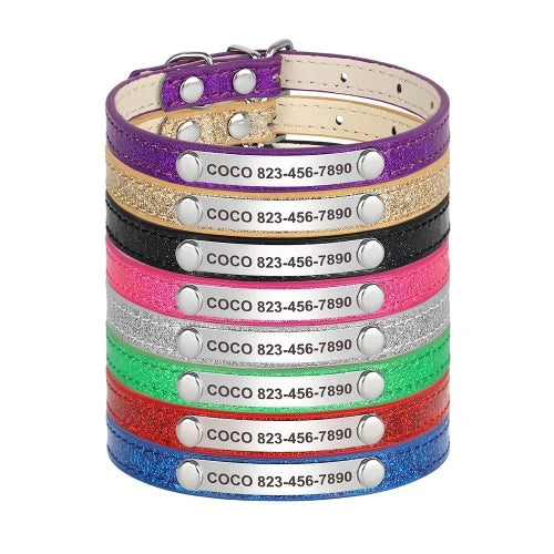 Coleira de couro personalizado, cachorro Bling, nome personalizado, gato, gatinho coleiras, acessórios para animais de estimação, gatos pequenos, chihuahua, Yorkie