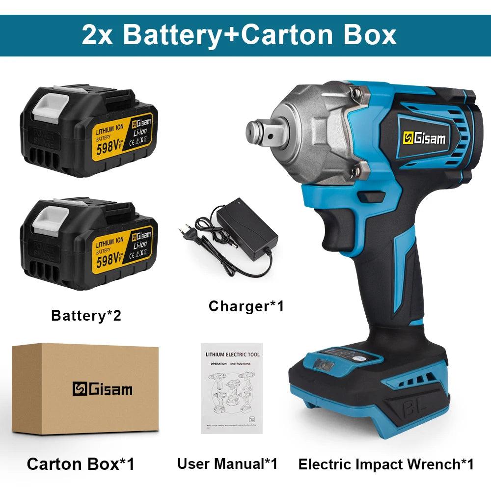 Chave de Impacto Elétrica Brushless 1200N.m Gisam – 1/2” Sem Fio, Compatível com Bateria Makita 18V, Ferramentas de Poder e Parafusadeira