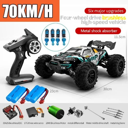 Carro de controle remoto de alta velocidade com farol LED carro RC off road 4WD sem escova caminhão monstro 1/16, brinquedos para meninos, 4x4, 70 km/h