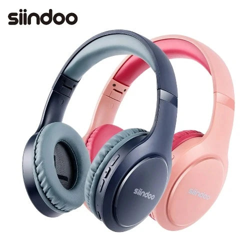 Headset Siindoo JH-919: Auscultadores Bluetooth Sem Fios em Rosa e Azul, Estéreo Dobráveis com Super Bass, Cancelamento de Ruído e Microfone para Laptop e TV"