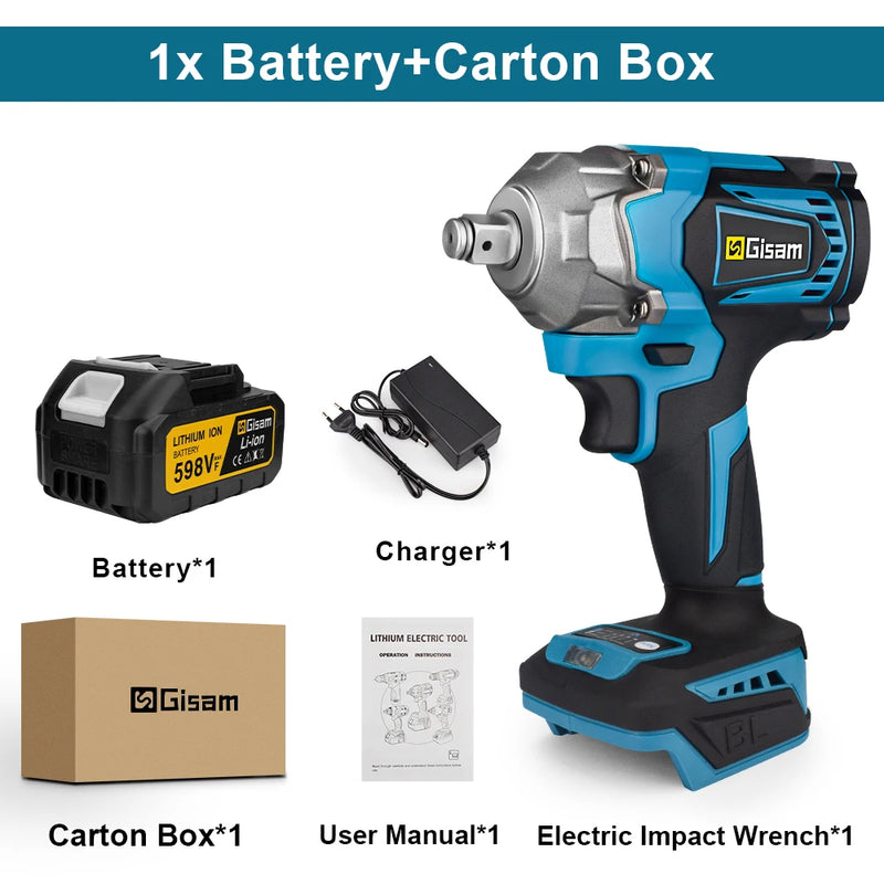 Chave de Impacto Elétrica Brushless 1200N.m Gisam – 1/2” Sem Fio, Compatível com Bateria Makita 18V, Ferramentas de Poder e Parafusadeira