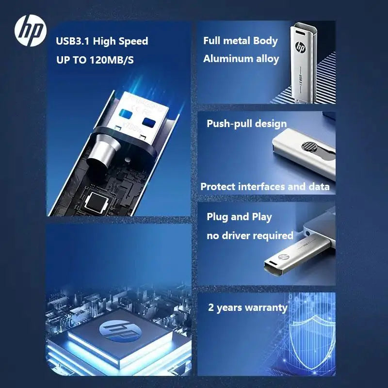 HP X796 Metal USB Flash Drive | Alta Velocidade | Personalidade Criativa | Presente de Música | USB 3.1 | 32GB, 64GB, 128GB, 256GB