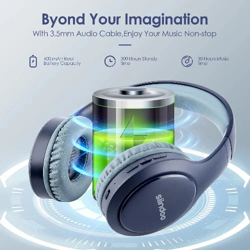Headset Siindoo JH-919: Auscultadores Bluetooth Sem Fios em Rosa e Azul, Estéreo Dobráveis com Super Bass, Cancelamento de Ruído e Microfone para Laptop e TV"