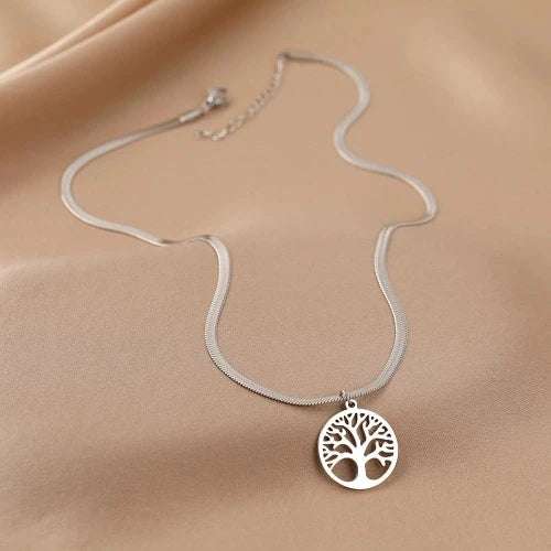 Colares de aço inoxidável cobra espinha de peixe lâmina corrente tendência gótico vintage fortune tree pingentes colar para jóias femininas
