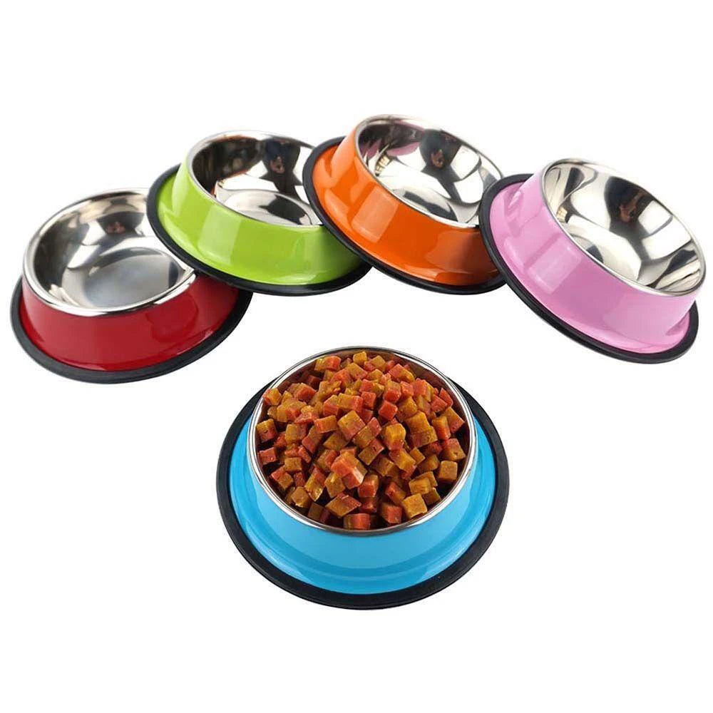 Tigela de cães e gatos de aço inoxidável, antiderrapante, comida, bebida, água, recipiente alimentar, prato, cachorro, alimentador de gatinhos, suprimentos para animais, 200-1600ml