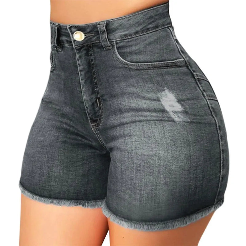 Shorts jeans rasgados femininos quebrados, calças slim fit, jeans feminino, calças de cintura alta, moda verão