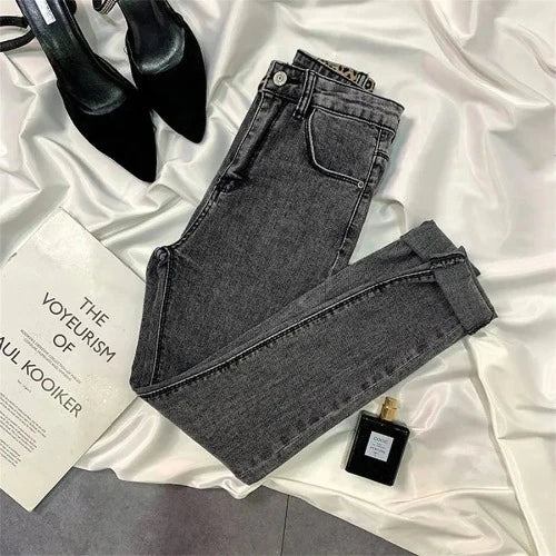 Calça jeans clássica Cintura Alta Leopardo Impressão Lápis Magro Denim Calças Primavera Outono Magro Streetwear Mulheres Calças Jeans Tornozelo-comprimento