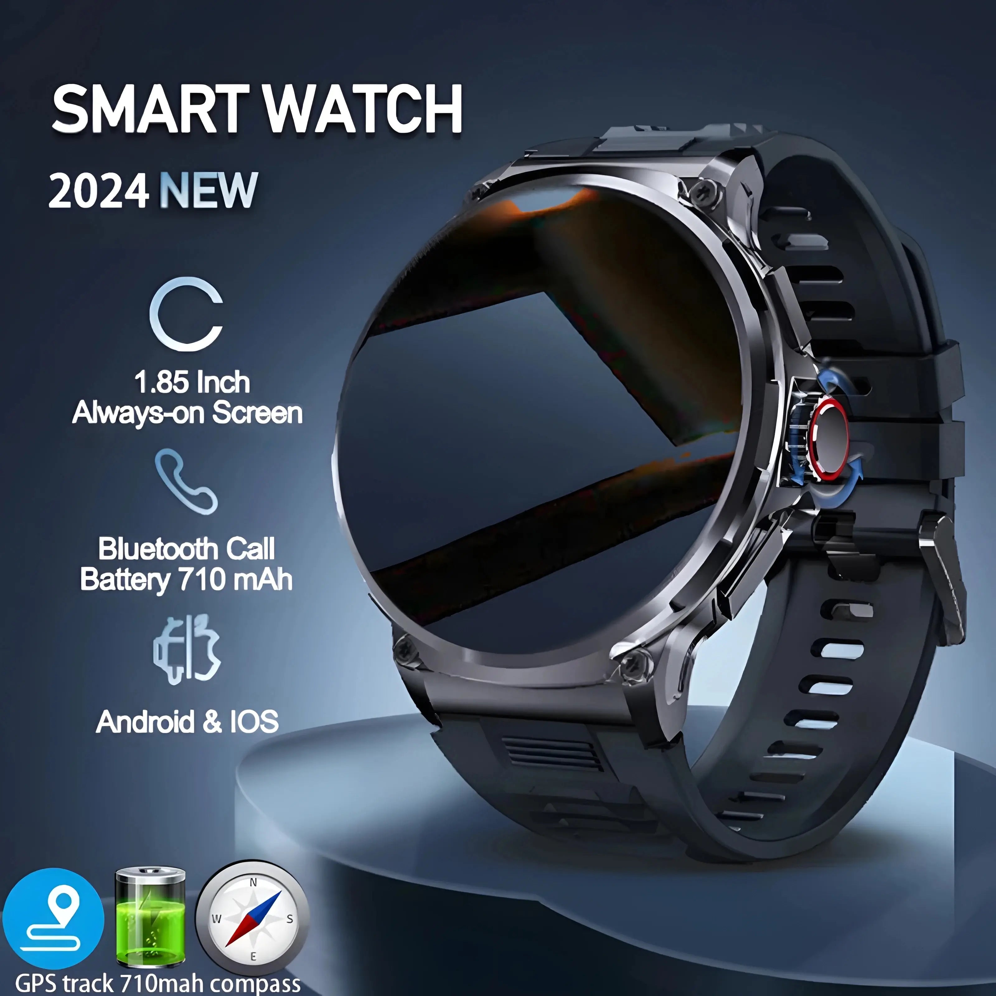 Smartwatch 1.85” Ultra HD com GPS, Bluetooth, Bateria 710mAh e Recursos Fitness – Compatível com Huawei e Xiaomi