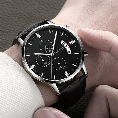 Relógio de quartzo de luxo masculino, relogio pulseira de couro