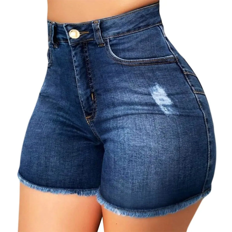 Shorts jeans rasgados femininos quebrados, calças slim fit, jeans feminino, calças de cintura alta, moda verão