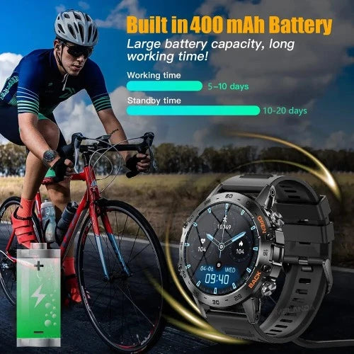 Relógio Inteligente em Aço para Homens MELANDA, Chamada Bluetooth, Rastreador de Fitness Esportivo, Smartwatch IP67 à Prova D 'Água para Android IOS, K52, 1.39