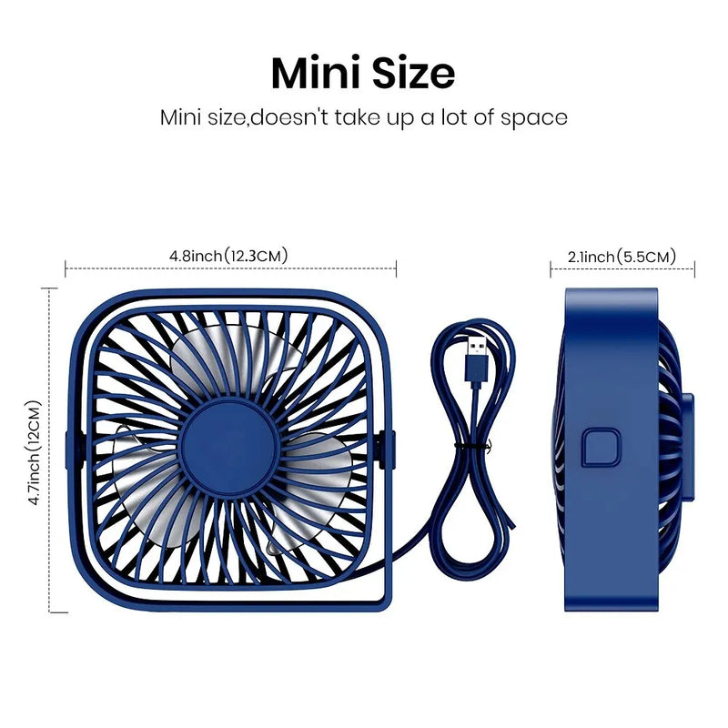 Topk-Mini Portátil USB Desk Fan, Mesa, Silencioso 3 Velocidade Vento Fan pessoal, 360 ° Cabeça Rotativa, Fãs de pé para o quarto, Camping, Hom