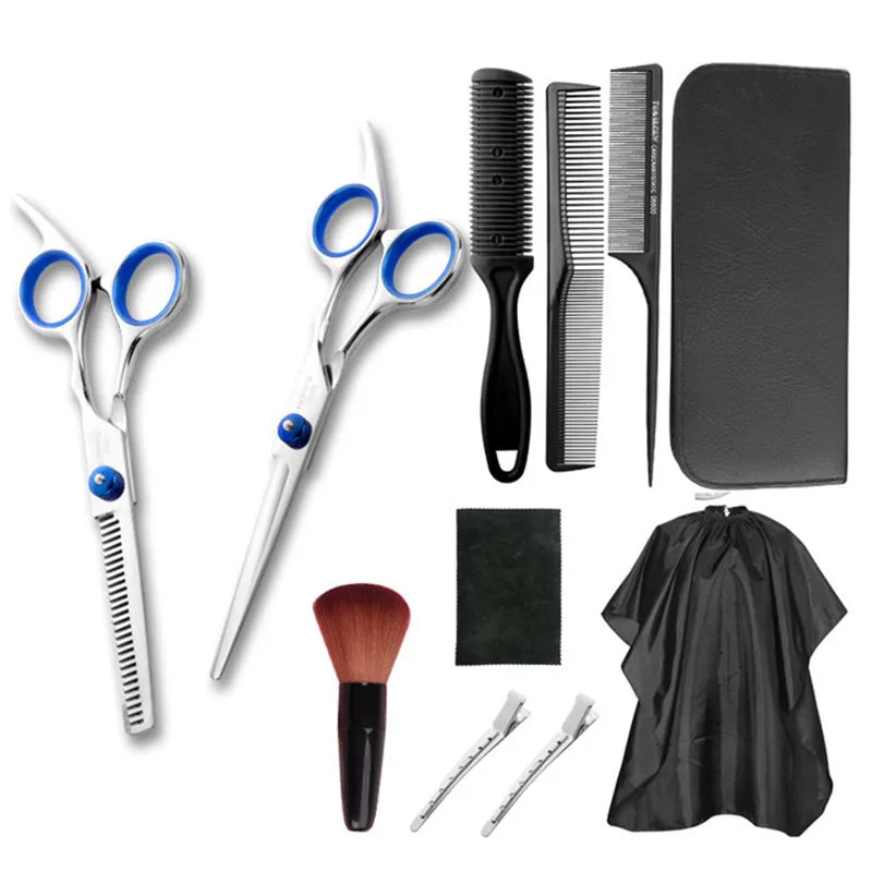 Profissional cabeleireiro tesoura kit, aço inoxidável barbeiro tesoura, cauda pente, cabelo manto, corte pente, styling ferramenta