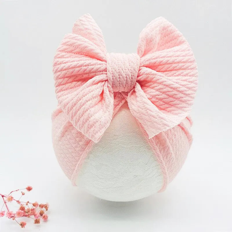 Cute Baby Turbante Hat Dupla Camada Grande Bowknot Chapéu Recém-nascido Macio Quente Elástico Crianças Cabeça Wraps Beanie