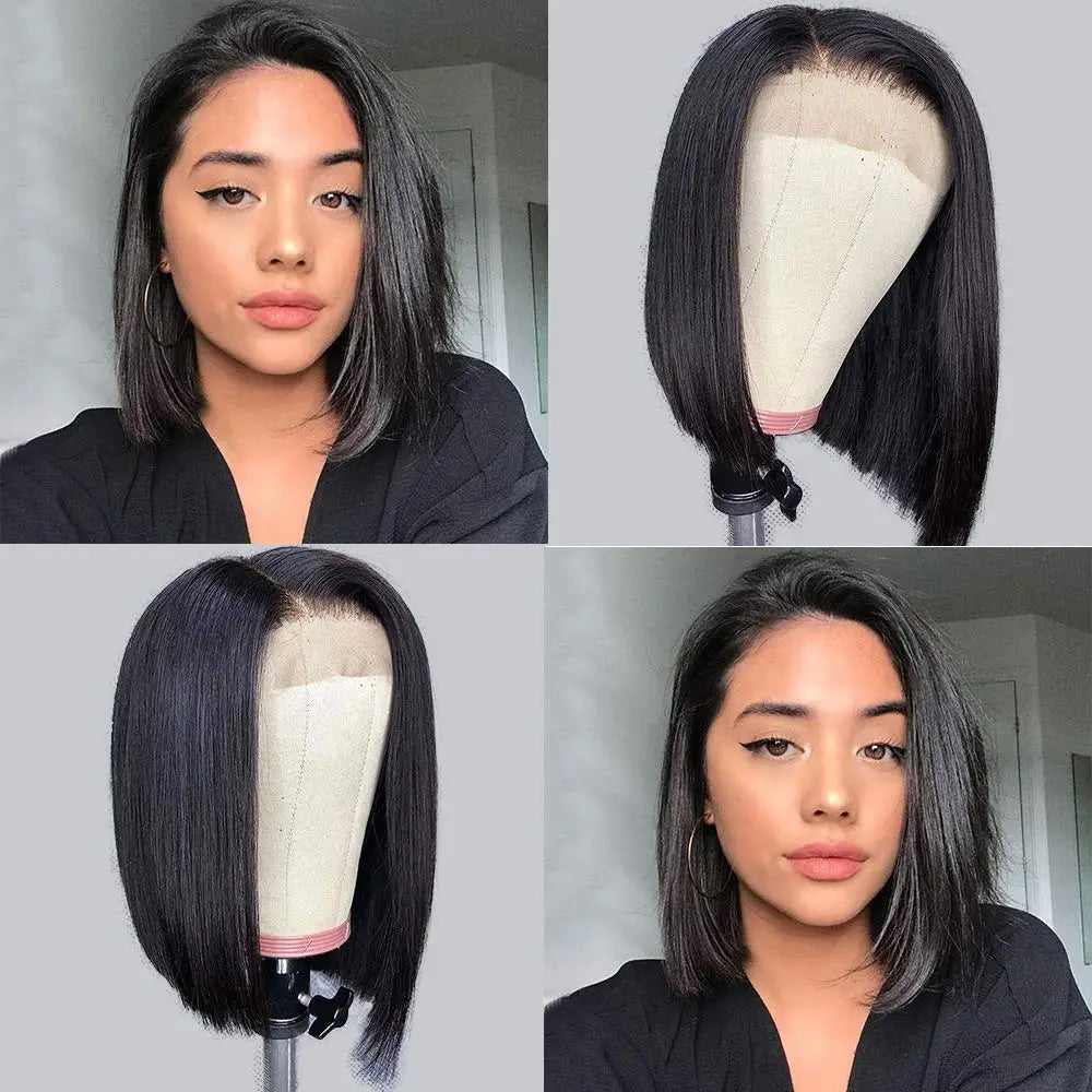 Peruca bob lace front wig sem glueless, curto, reto, 13x4, pre-arrancadas, brasileiro