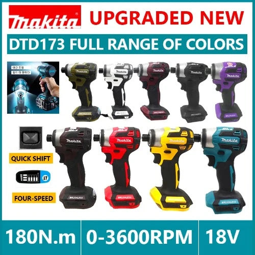 Makita-Brushless Motor furadeira elétrica, DTD173, driver de impacto sem fio, 18V LXT BL, parafuso de madeira, T-Mode, 180 N · M, ferramentas elétricas recarregáveis
