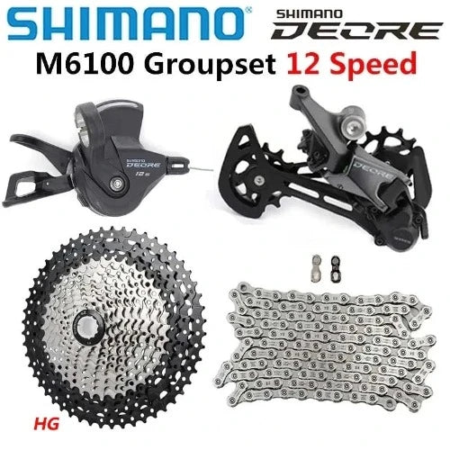 Kit SHIMANO M6100: Câmbio Traseiro de Liga de 12 Velocidades com Cassete SUNSHINE e Corrente M6100