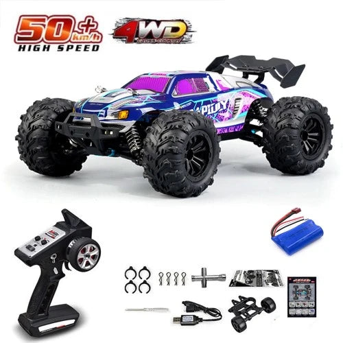 Carro de controle remoto de alta velocidade com farol LED carro RC off road 4WD sem escova caminhão monstro 1/16, brinquedos para meninos, 4x4, 70 km/h
