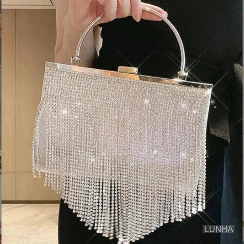 Elegante Bolsa de Borla com Strass para Mulheres: Perfeita para Casamentos, Coquetéis e Festas