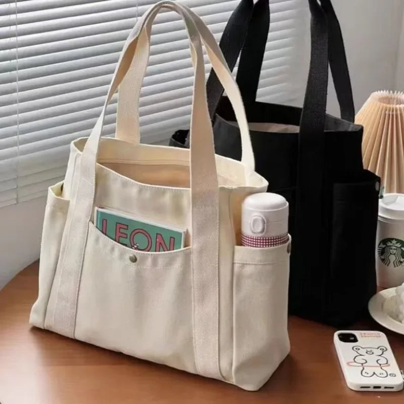 Bolsa de ombro de lona para mulheres, bolsa elegante e conveniente, sacola de grande capacidade, bolsas e bolsas