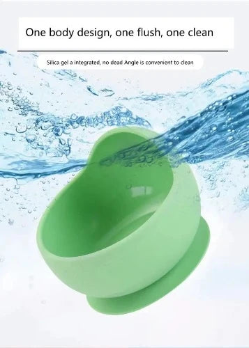 Conjunto de 2 Peças de Tigelas de Alimentação em Silicone para Bebês: Tigela com Sucção e Colher, À Prova D'Água, Ideal para Crianças - Utensílios de Cozinha e Acessórios para Bebês