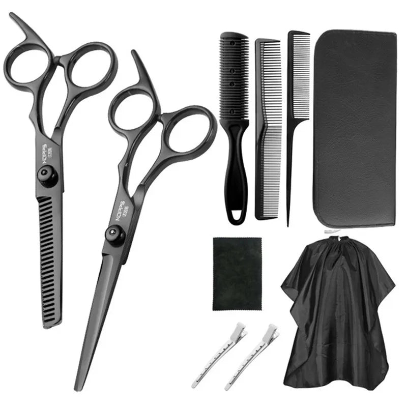 Profissional cabeleireiro tesoura kit, aço inoxidável barbeiro tesoura, cauda pente, cabelo manto, corte pente, styling ferramenta