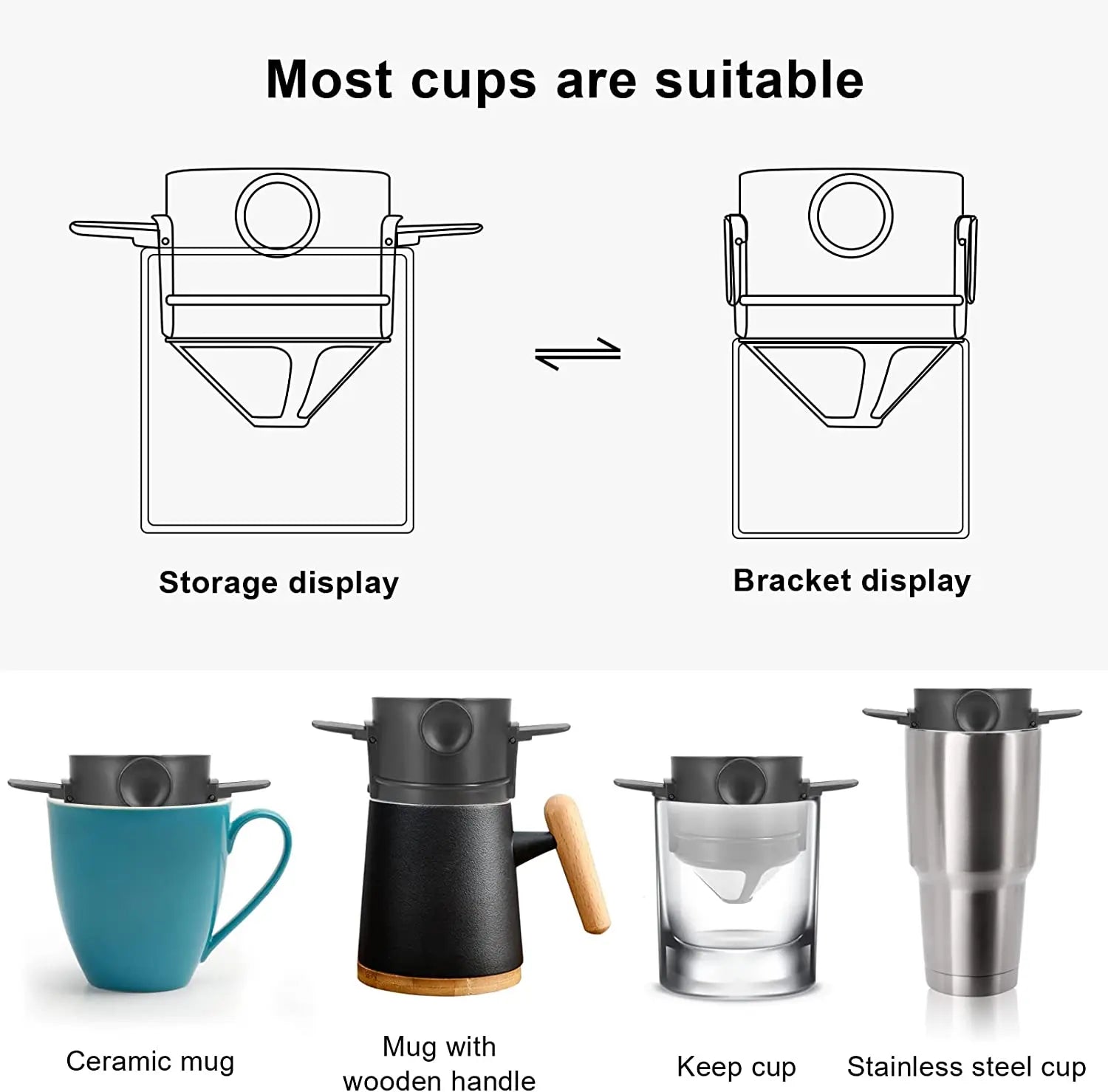 Portátil aço inoxidável reutilizável cafeteira, Mini filtro de café dobrável, Paperless Dripper Cup, portátil