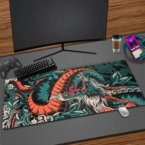 Mouse Pad Gaming Dragão Japonês - Gamer Mousepad para Teclado e Mouse, Tamanho XXL, Velocidade da Mesa, Anime