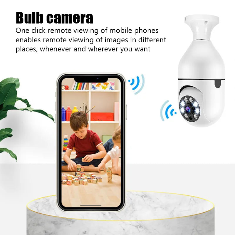 Câmera de Vigilância Bulbo com Visão Noturna, 5G, WiFi, E27, Rastreamento Humano Automático, Zoom Digital 4X Vídeo, Smart Home Security Monitor