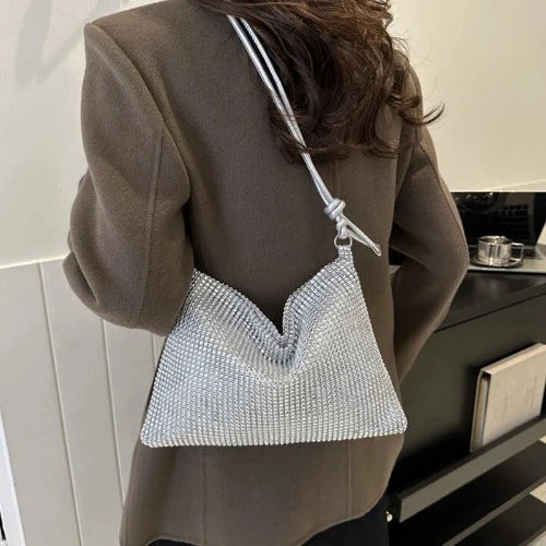 Bolsa de tecido brilhante para mulheres, bolsa tiracolo retrô de grande capacidade, moda casual, simples, novo, primavera