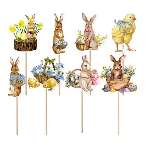 Toppers para cupcakes de ovos de Páscoa,Toppers para cupcakes de coelhinho da Páscoa - Chapéus de coco felizes da sobremesa dos coelhinhos da Páscoa - Decoração de toppers de bolo Lafande 8pcs